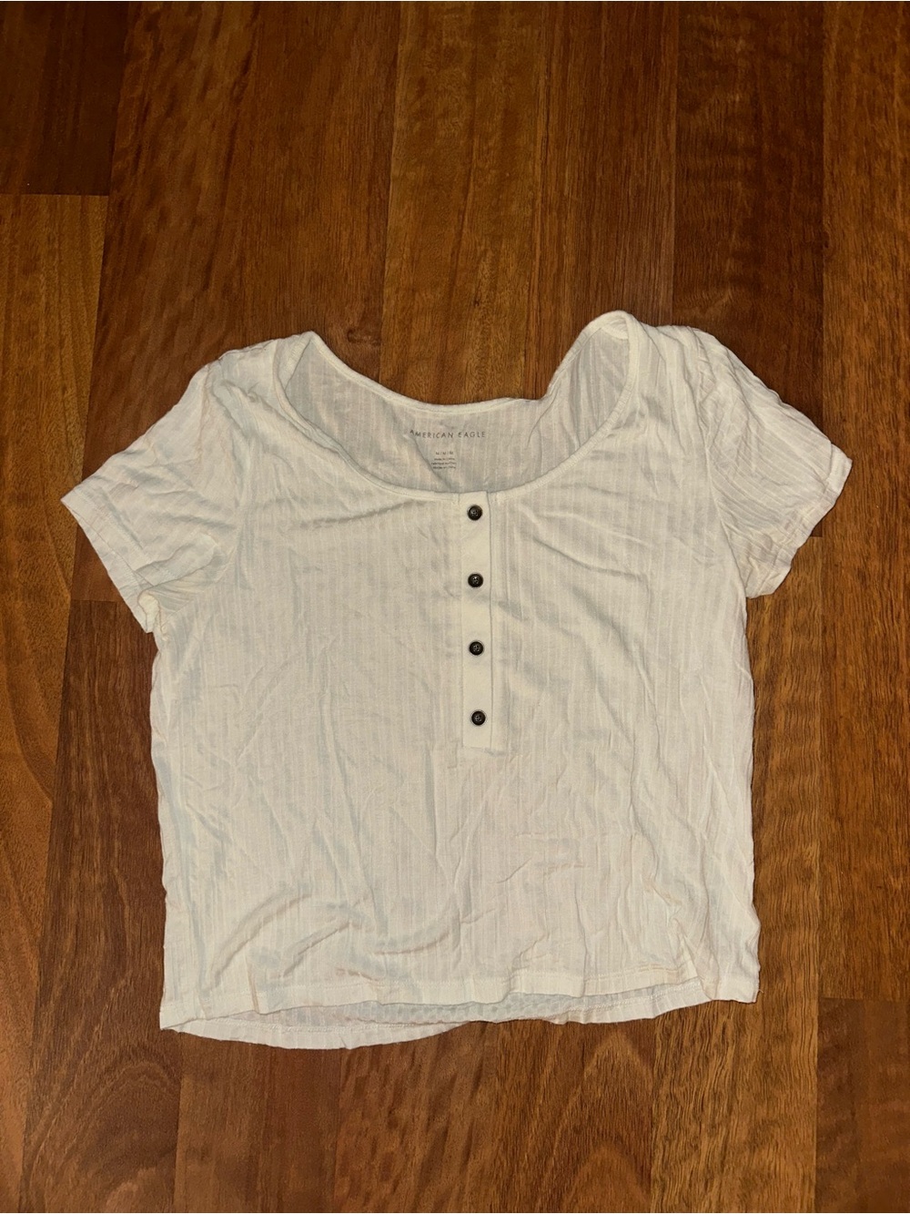 American Eagle Outfitters White Short-Sleeve Henley Crop Top